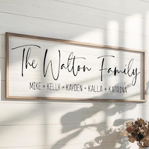 Personalized Family Name Sign - Custom Framed Canvas Sign With Last Name And Family Members&#39; Names - Perfect Wedding Or Housewarming Gift