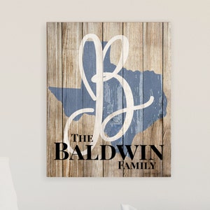 Personalized Printed Wood Family Name Sign With Established Date And State Shape Design 16x20 image 1