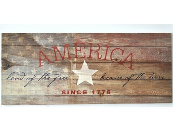 America Land Of The Free Because Of The Brave Farmhouse Style Wood Wall Decor Sign 9x22