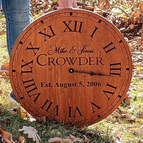 Personalized Carved Wood Clock With your Name Custom Engraved 13", 16", or 20"