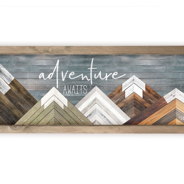 Adventure Awaits Rustic Wood Printed Farmhouse Wall Sign