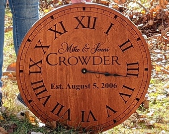 Personalized Carved Wood Clock With your Name Custom Engraved 13", 16", or 20"