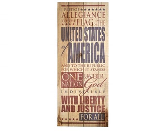 Pledge Of Allegiance Farmhouse Style Wood Wall Decor Sign 9x22