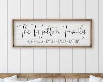Personalized Printed Wood Family Name Sign With First Names (Framed)