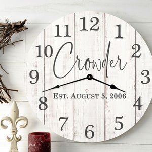 Personalized Rustic Wood Clock – Custom Family Name Wall Decor, 13&quot; & 18&quot; Sizes, Ideal Wedding or Housewarming Gift