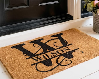 Personalized Doormat with Last Name – Custom Monogram Welcome Mat for Front Door – Housewarming or Wedding Gift for New Homeowners
