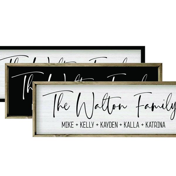 Personalized Family Name Sign, Custom Wood Framed Sign, Last Name Farmhouse Wall Decor