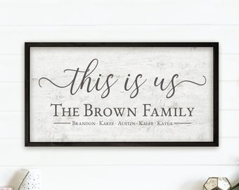 Personalized Printed Wood Family Name Sign This Is Us (Framed)