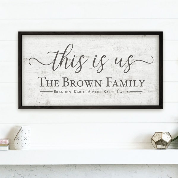 Personalized Printed Wood Family Name Sign This Is Us (Framed)