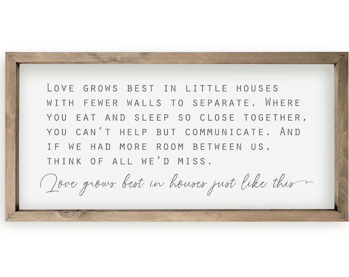 Love Grows Best In Little Houses Framed Farmhouse Style Wall Decor Sign - Available In Four Sizes