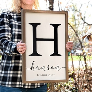 Personalized Printed Wood Monogram Family Name Sign With Established Date Framed image 3