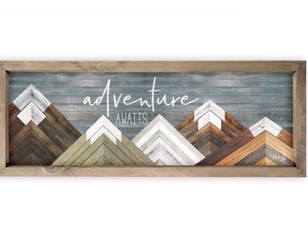 Adventure Awaits Rustic Wood Printed Farmhouse Wall Sign