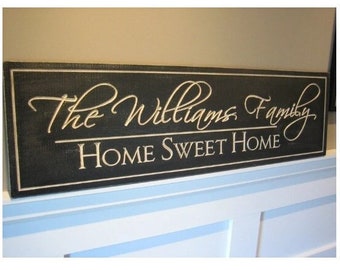 Personalized Carved Wood Family Name Sign Home Sweet Home