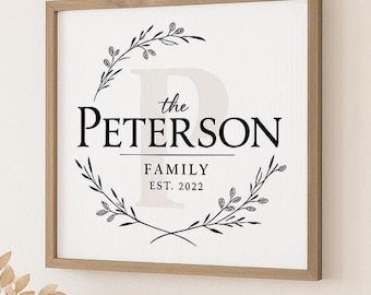 Personalized Printed Framed Family Name Sign With Monogram Initial