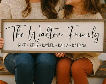 Personalized Family Name Sign - Custom Framed Sign With Last Name And Family Members&#39; Names - Perfect Wedding Or Housewarming Gift