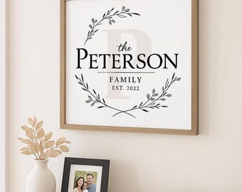 Personalized Printed Framed Family Name Sign With Monogram Initial