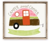 Camper Sweet Camper Rustic Framed Wood Farmhouse Wall Sign 12x15