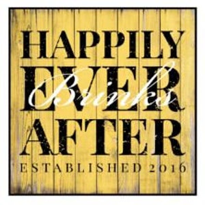 Personalized Printed Wood Family Name Sign With Happily Ever After Design 12x12 Yellow
