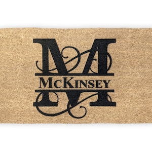 Custom initial coir doormat with a personalized monogram, perfect for new homeowners or as a unique gift for her. Made from high-quality, natural coir, this eco-friendly mat adds a stylish and functional touch to any doorstep.