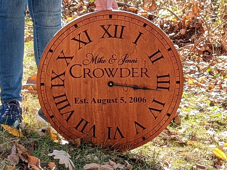 Personalized Carved Wood Clock With your Name Custom Engraved 13, 16, or 20 image 1