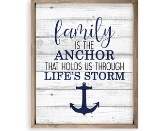 Family Is The Anchor Through Life's Storm Farmhouse Style Wood Wall Decor Sign