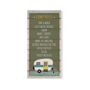 Camp Rules Farmhouse Style Wood Wall Decor Sign - Available In Four Sizes