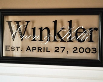 Personalized Glass Family Name Sign With Established Date 11x21