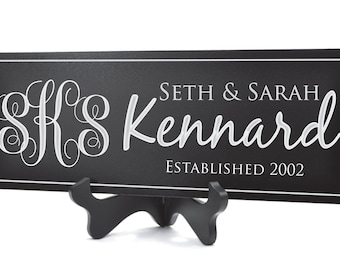 Personalized Carved Wood Family Name Sign With Established Date And Monogram