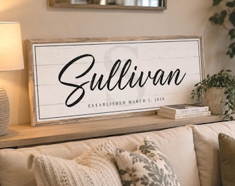 Personalized Family Name Sign, Custom Last Name Sign with Established Year, Framed Farmhouse Wall Decor, Wedding & Housewarming Gift