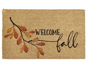 Welcome Fall Autumn Themed Coir Coconut Husk Doormat Door Mat 18x30 or 24x36