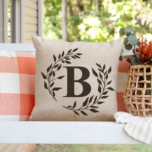 16x16 Personalized Monogram Throw Pillow with Floral Wreath - Custom Printed Cushion Cover for Home Decor