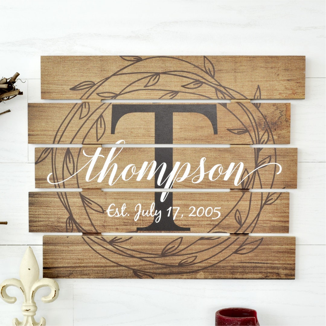 Personalized Printed Wood Family Name Sign With Rustic Pallet Monogram ...