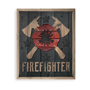 Firefighter Shield Farmhouse Style Wall Decor Sign - Available In Four Sizes