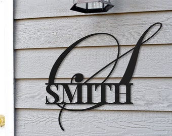 Personalized Metal Outdoor Last Name Sign With Monogram