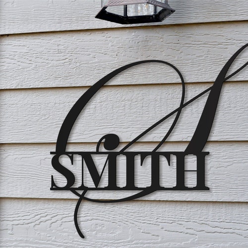 Personalized Metal Outdoor Last Name Sign With Monogram Etsy