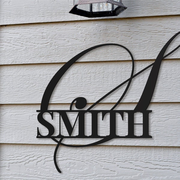 Personalized Metal Outdoor Last Name Sign With Monogram
