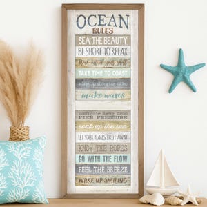 Ocean Rules Farmhouse Style Wall Decor Sign - Available In Four Sizes