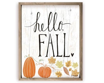 Hello Fall Farmhouse Style Wood Wall Decor Sign