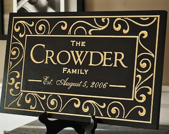 Personalized Family Name Sign With Established Date - Glass, 11x21 Inches, Custom Home Decor