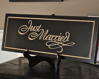 Just Married Carved Wood Sign 6x16