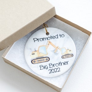 Promoted To Big Brother Big Sister New Baby 3 Inch Ceramic Christmas Ornament With Gift Box