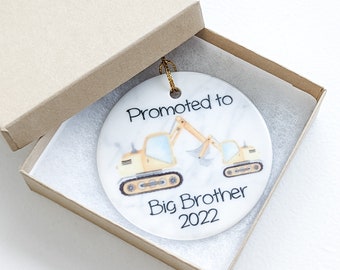Promoted To Big Brother Big Sister New Baby 3 Inch Ceramic Christmas Ornament With Gift Box