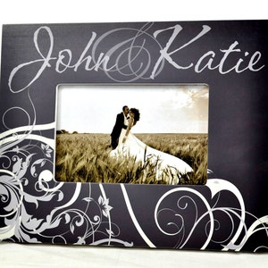 Personalized Picture Frame With Scroll Design For A 4x6 Photo Black