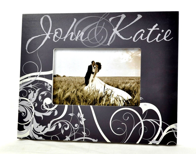 Personalized Picture Frame With Scroll Design For A 4x6 Photo Black