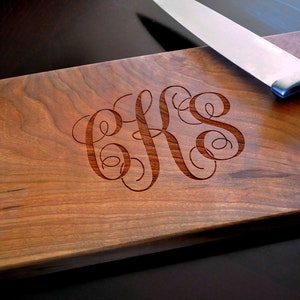 Personalized Laser Engraved Wood Cutting Board Script Monogram image 1