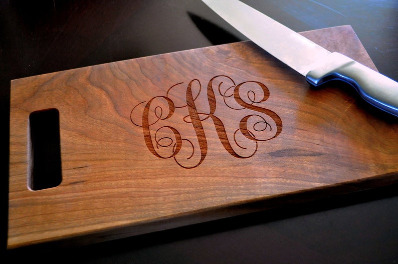 Personalized Laser Engraved Wood Cutting Board Script Monogram image 1