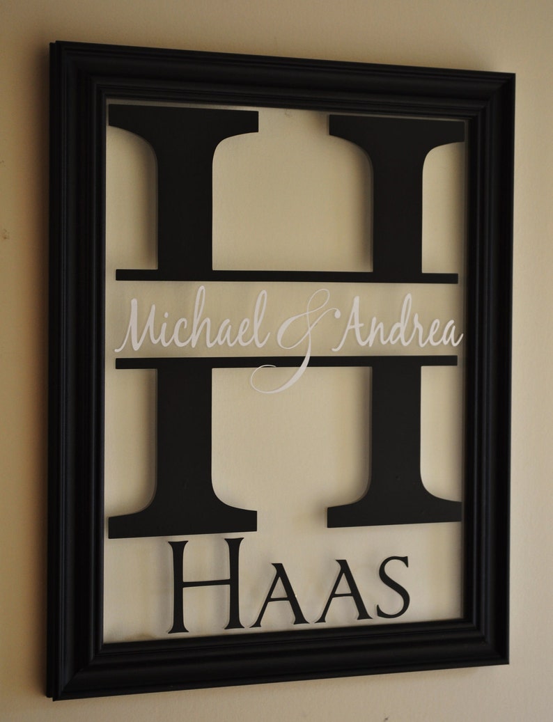 Personalized Glass Family Name Sign With Monogram 13x16 