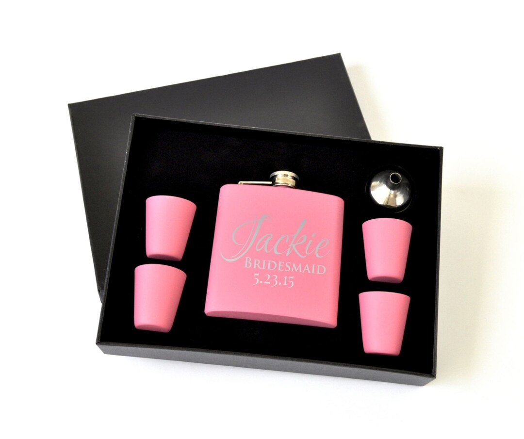 Personalized Flask Set With Shot Glasses With Black Gift Box - Etsy