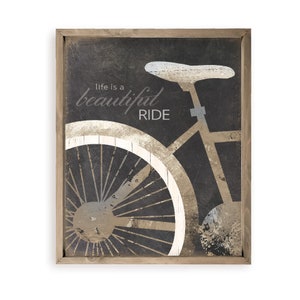 Life Is A Beautiful Ride Bicycle Motivational Farmhouse Style Wood Wall Decor Sign