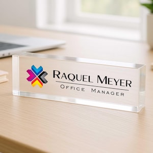 Customized Clear Acrylic Desk Name Plate Block with Personalized Logo - Professional Office Decor